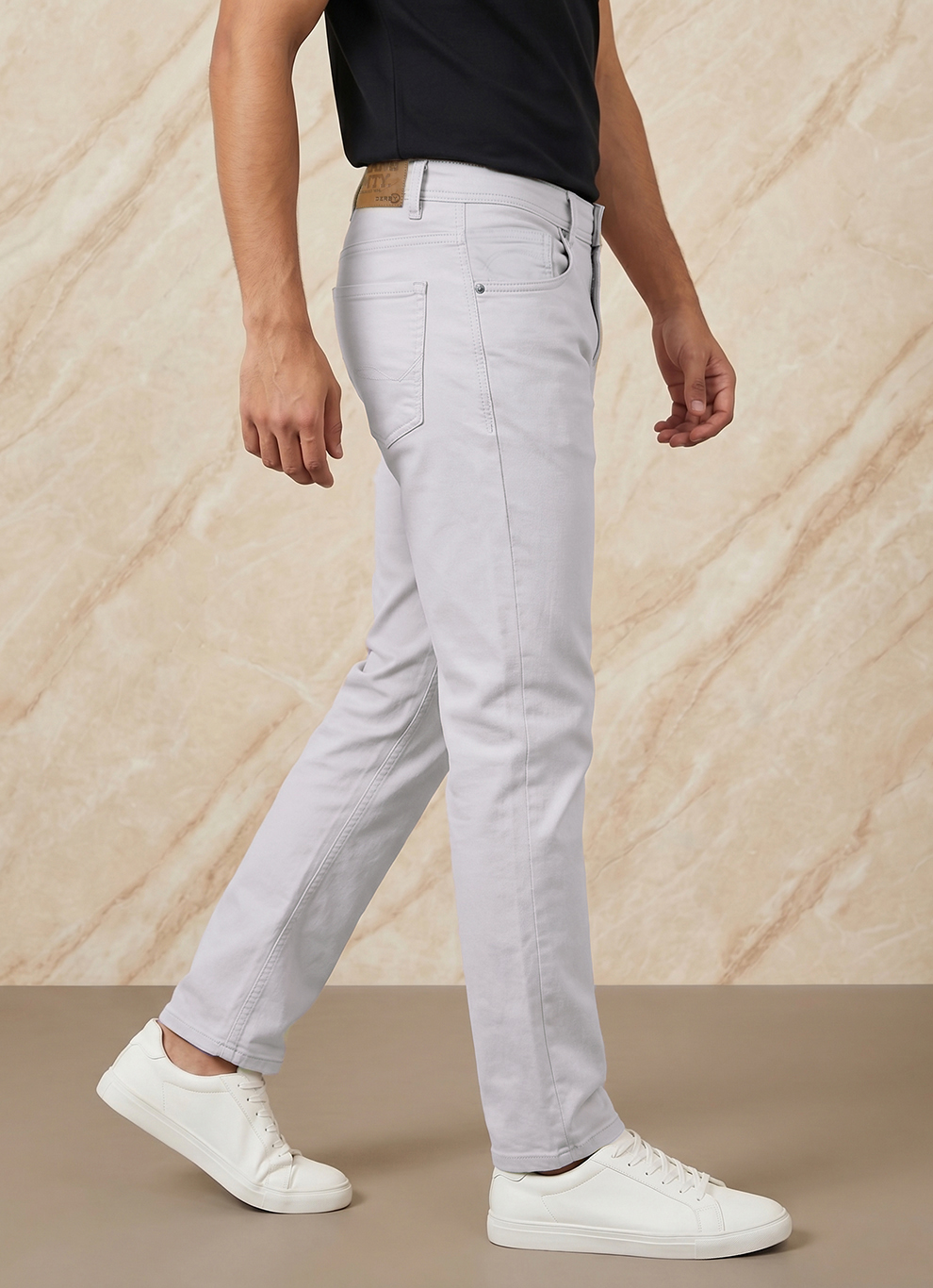 Ecru Cotton Slim Fit Jeans