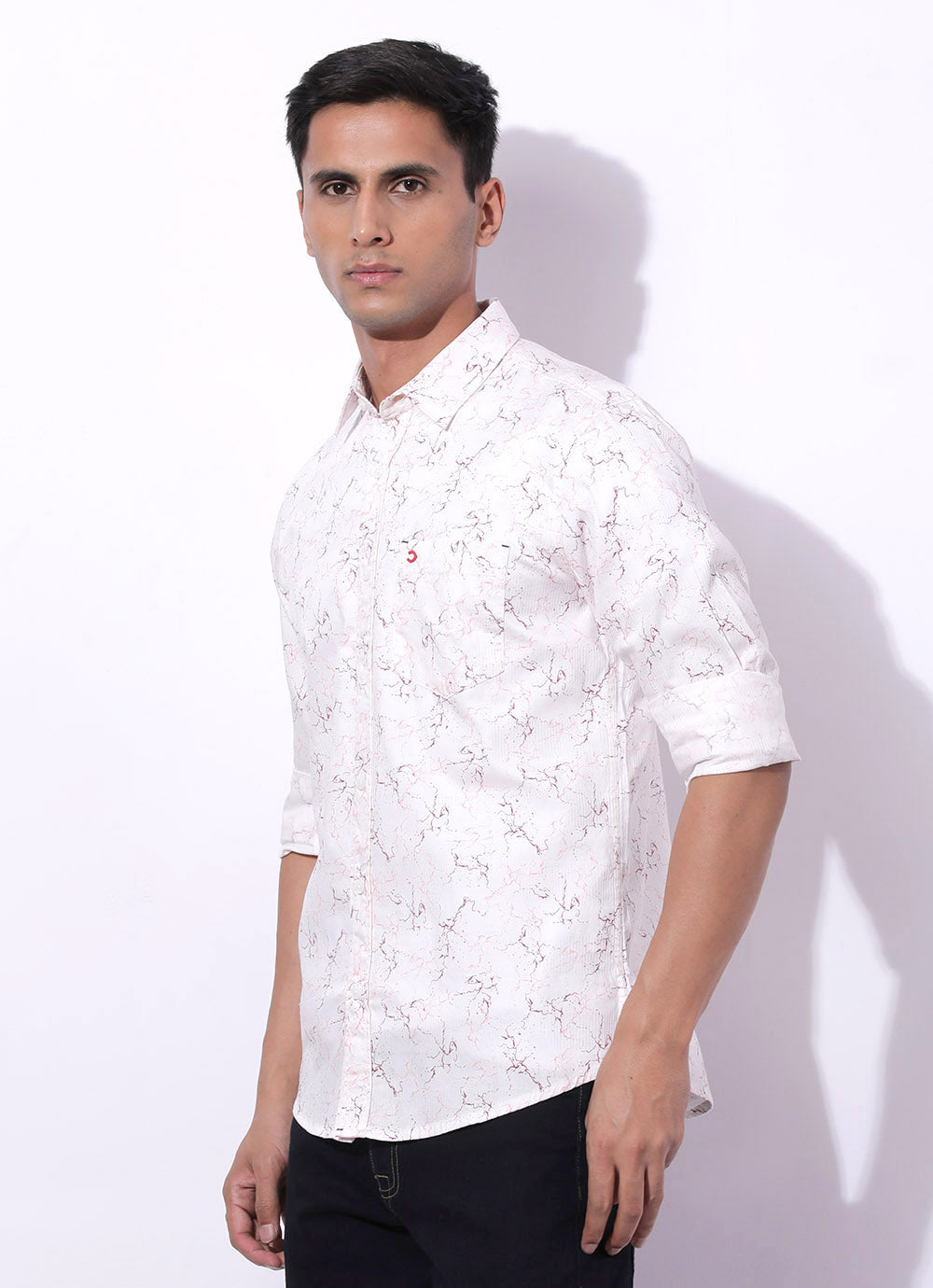 Pink Cotton Printed Slim Fit Shirt with Single Patch Pocket