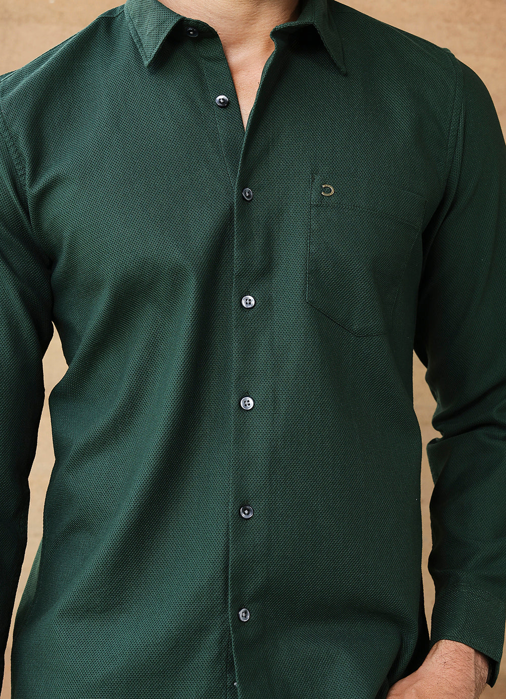 Green Solids Cotton Slim Fit Shirt