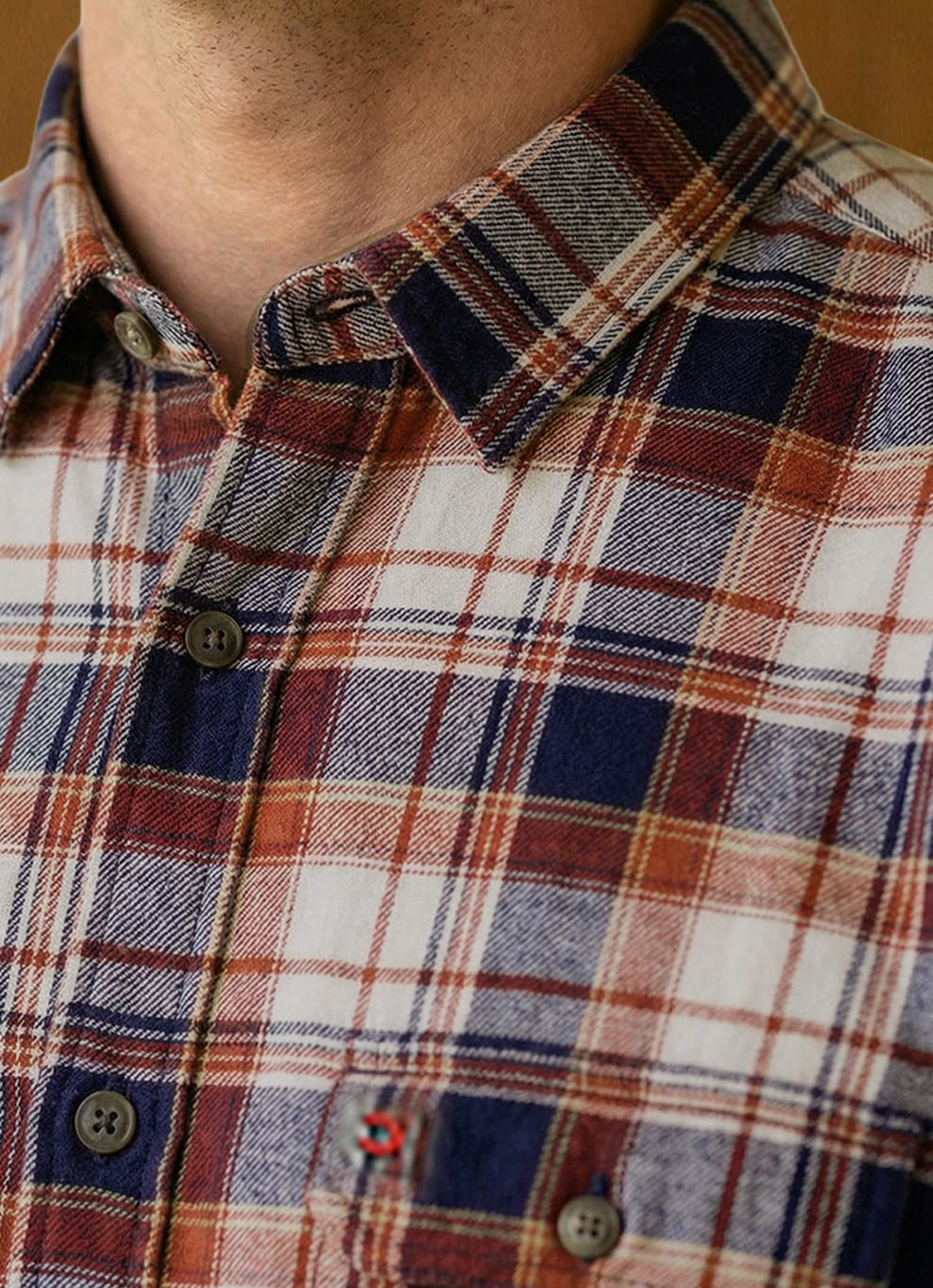 Red Indigo Crepe Checks Cotton Slim Fit Full Sleeve Shirt