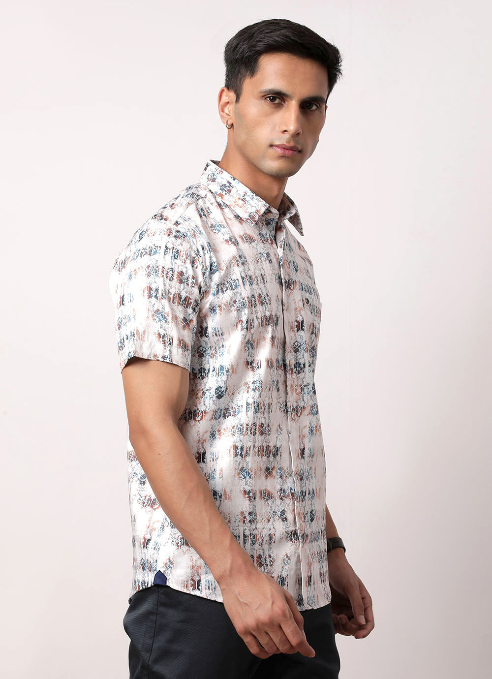 Green Print Cotton Slim Fit Shirt