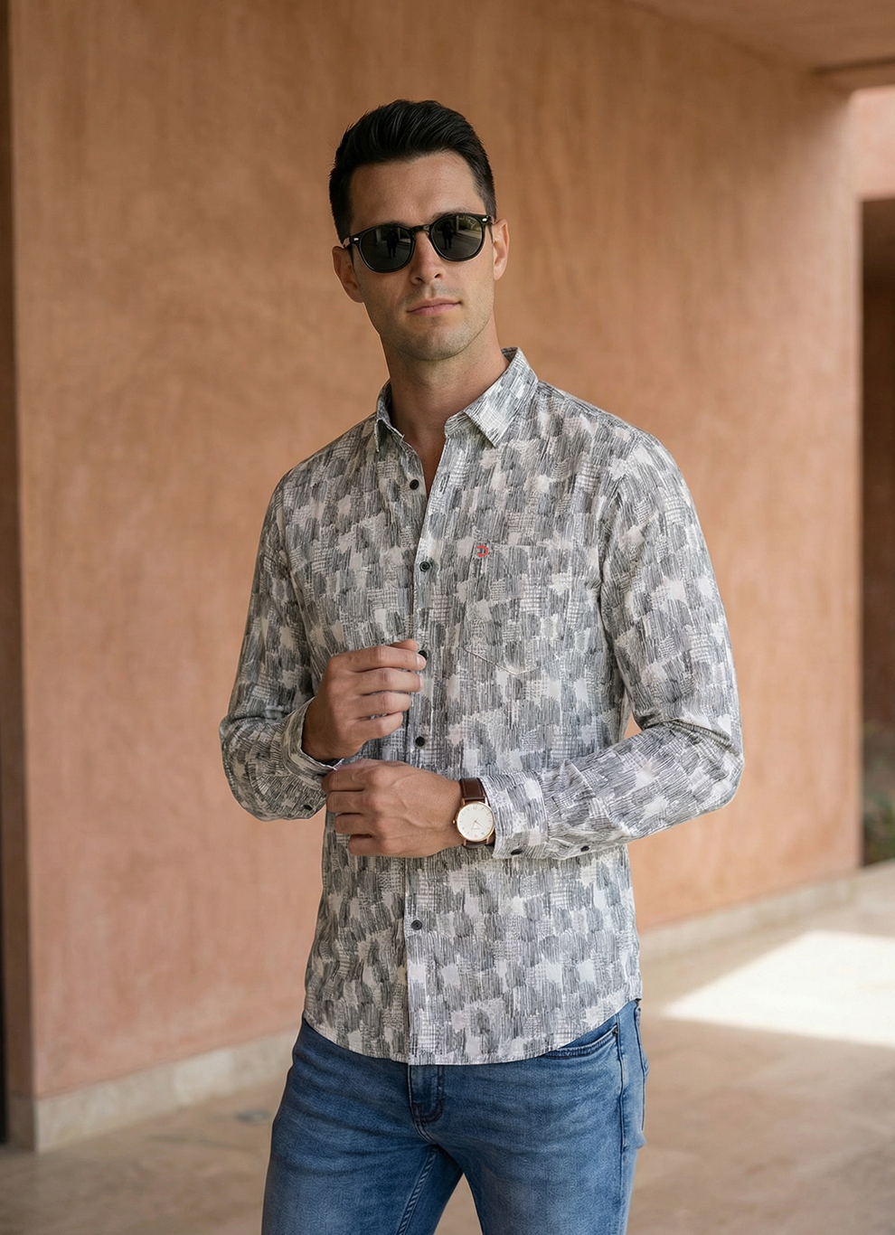 White Viscose Print Slim Fit Full Sleeve Shirt