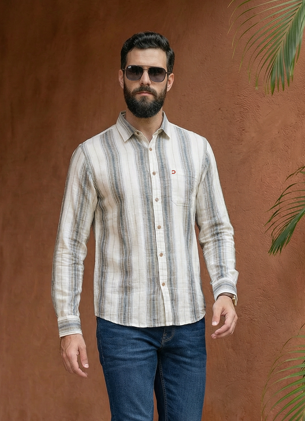 Olive Cotton Amslar Checks Slim Fit Full Sleeve Shirt