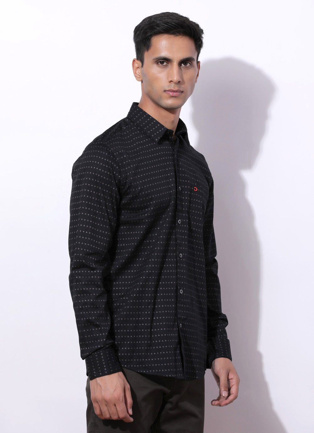 Black Print Cotton Slim Fit Shirt