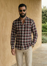 Maroon Cotton Dobby Checks Slim Fit Full Sleeve Shirt