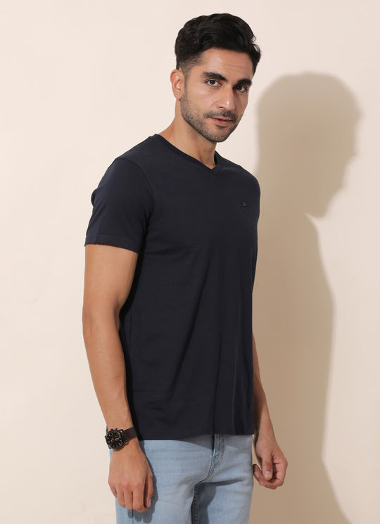 Modish Navy -Slim Fit V- Neck T-Shirt