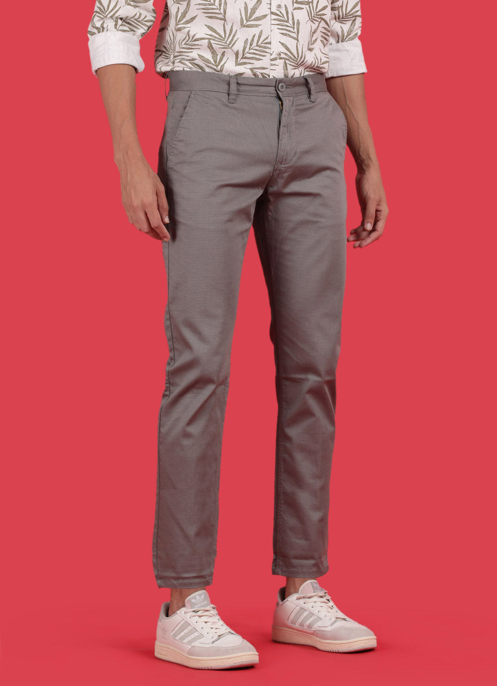 Olive Cotton Spandex Solid Slim Fit Trouser with Utility Pocket
