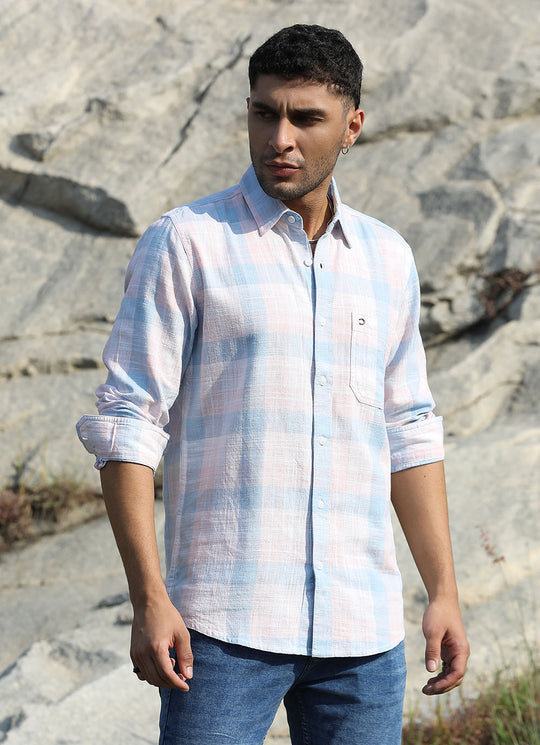 Blue Linen Checkered