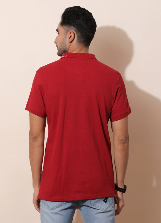 Red Pique Cotton  Cut & Sew POLO T Shirt