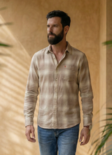 Brown Cotton Checks Slim Fit Full Sleeve Shirt