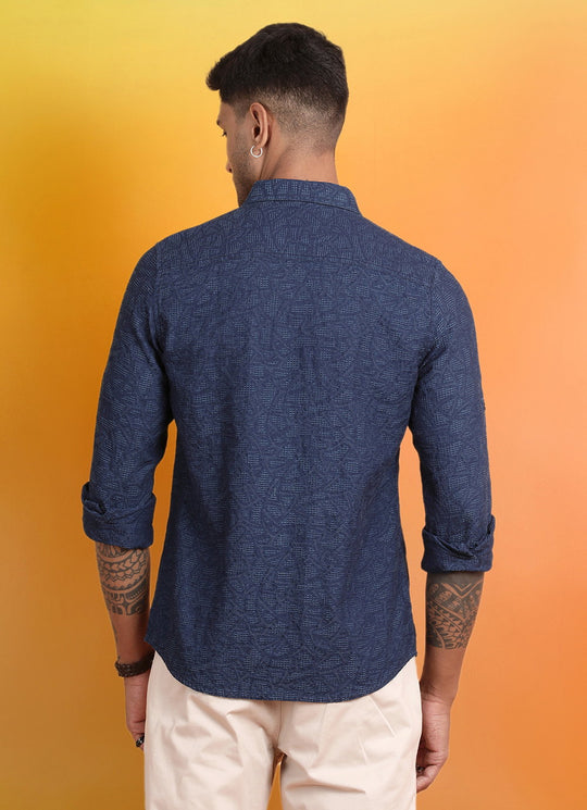 Dark Blue Indigo Printed