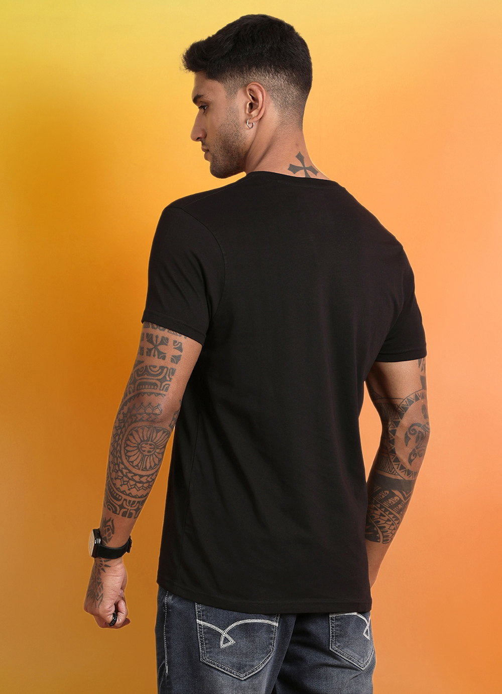 Black Solid V-neck