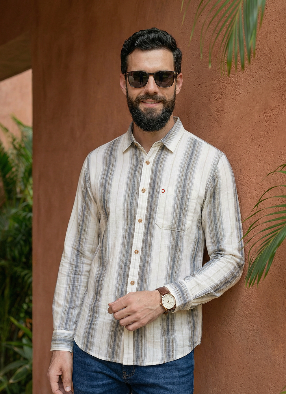 Olive Cotton Amslar Checks Slim Fit Full Sleeve Shirt