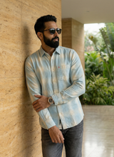Blue Cotton Checks Slim Fit Full Sleeve Shirt