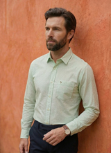 Green Cotton Seersucker Stripes Slim Fit Full Sleeve Shirt