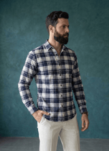 Navy Cotton Checks Slim Fit Full Sleeve Shirt