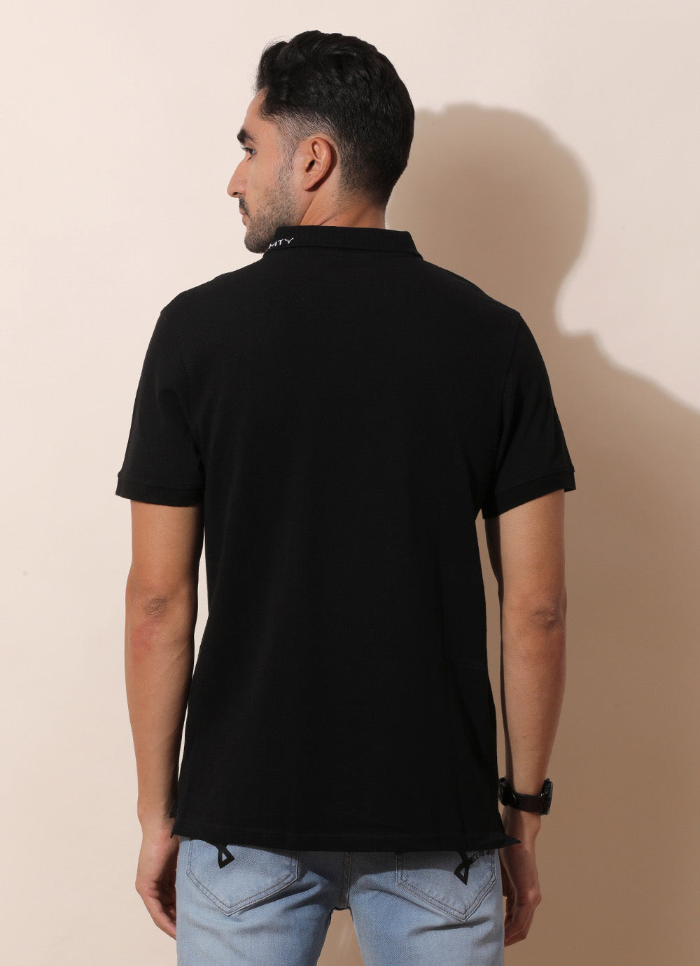 Black Pique Cotton  Cut & Sew Regular  T-shirt
