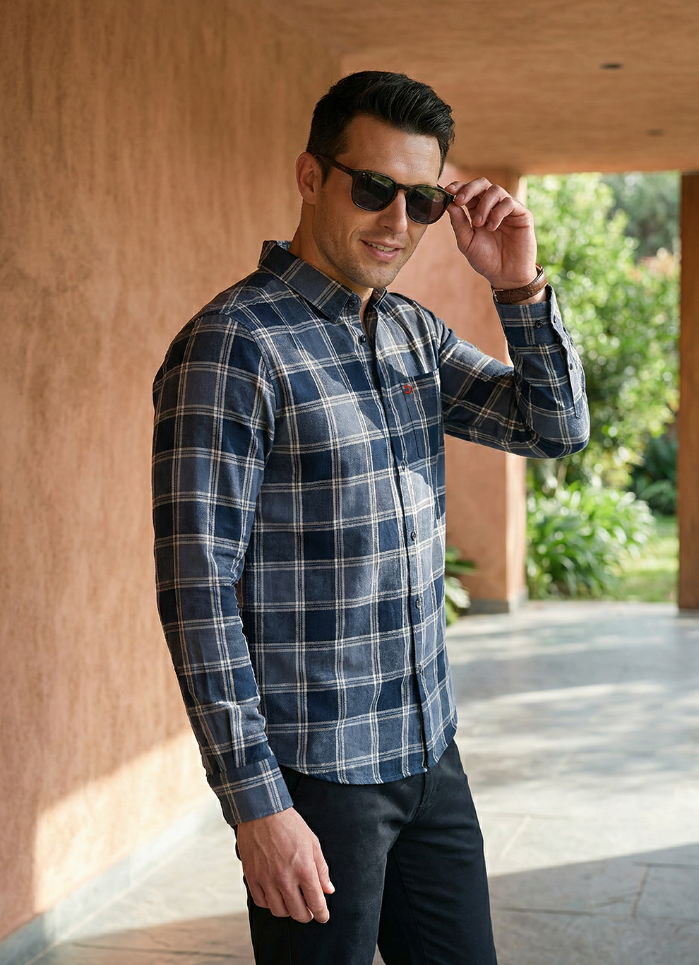 Whiten Cotton Checks Slim Fit Full Sleeve Shirt