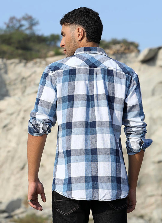 White Indigo Checked