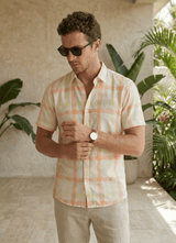 Orange Cotton Checks Slim Fit Half Sleeve Shirt