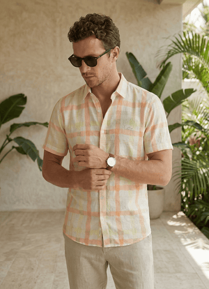 Orange Cotton Checks Slim Fit Half Sleeve Shirt