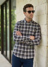 Grey Cotton Dobby Checks Slim Fit Full Sleeve Shirt