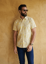 Yellow Seersucker Print Cotton Slim Fit Half Sleeve Shirt