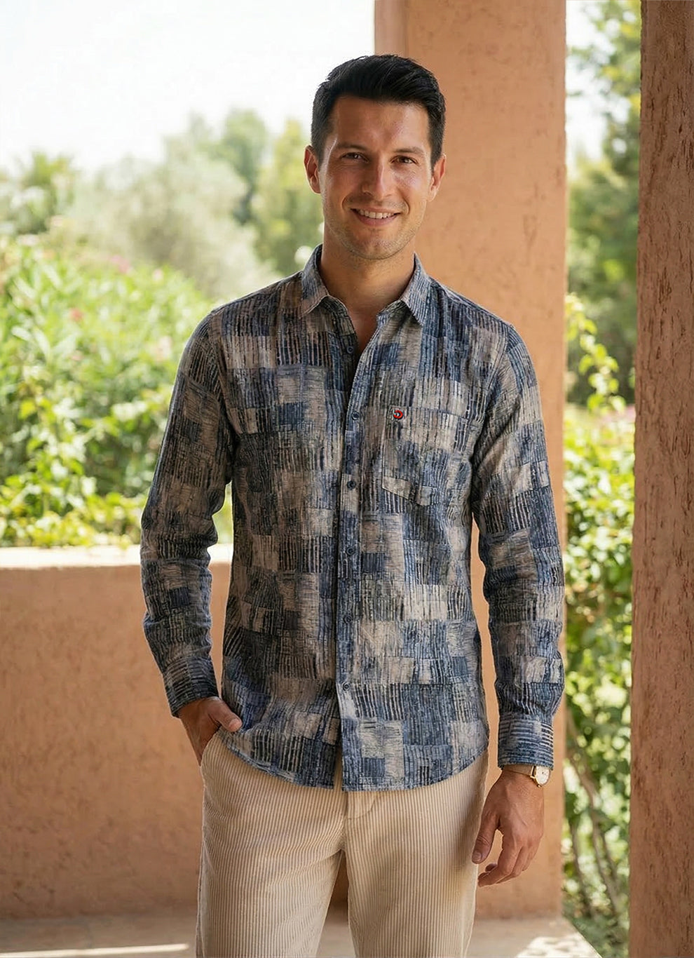 Blue Viscose Print  Slim Fit Full Sleeve Shirt