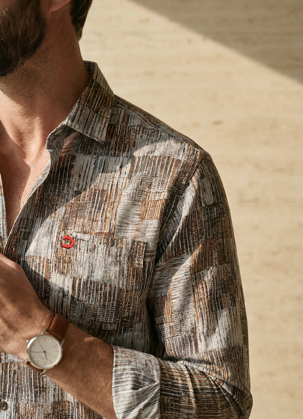 Brown Viscose Print Slim Fit Full Sleeve Shirt