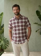 Maroon Cotton Dobby Checks Slim Fit Half Sleeve Shirt