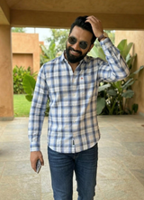 Blue Cotton Checks Slim Fit Full Sleeve Shirt