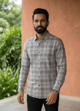 Olive Cotton Seersucker Checks Slim Fit Full Sleeve Shirt