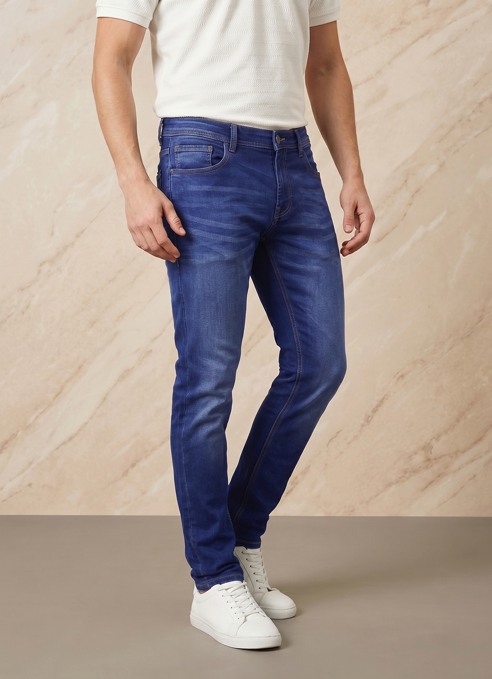 Blue Cotton Slim Fit Jeans