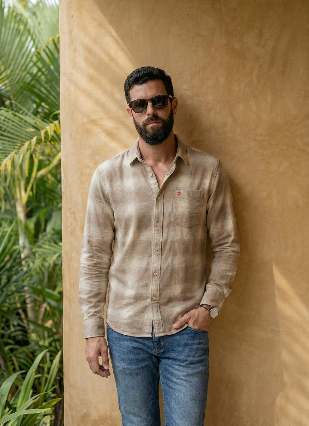 Brown Cotton Checks Slim Fit Full Sleeve Shirt