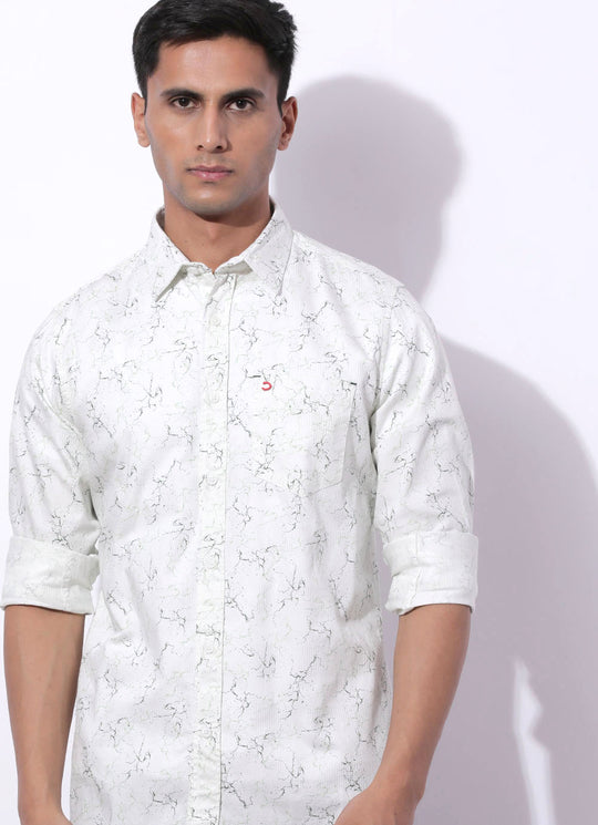 Coffs Olive Cotton Printed Shirt