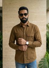Brown Sulphur Denim Cotton Slim Fit Full Sleeve Shirt
