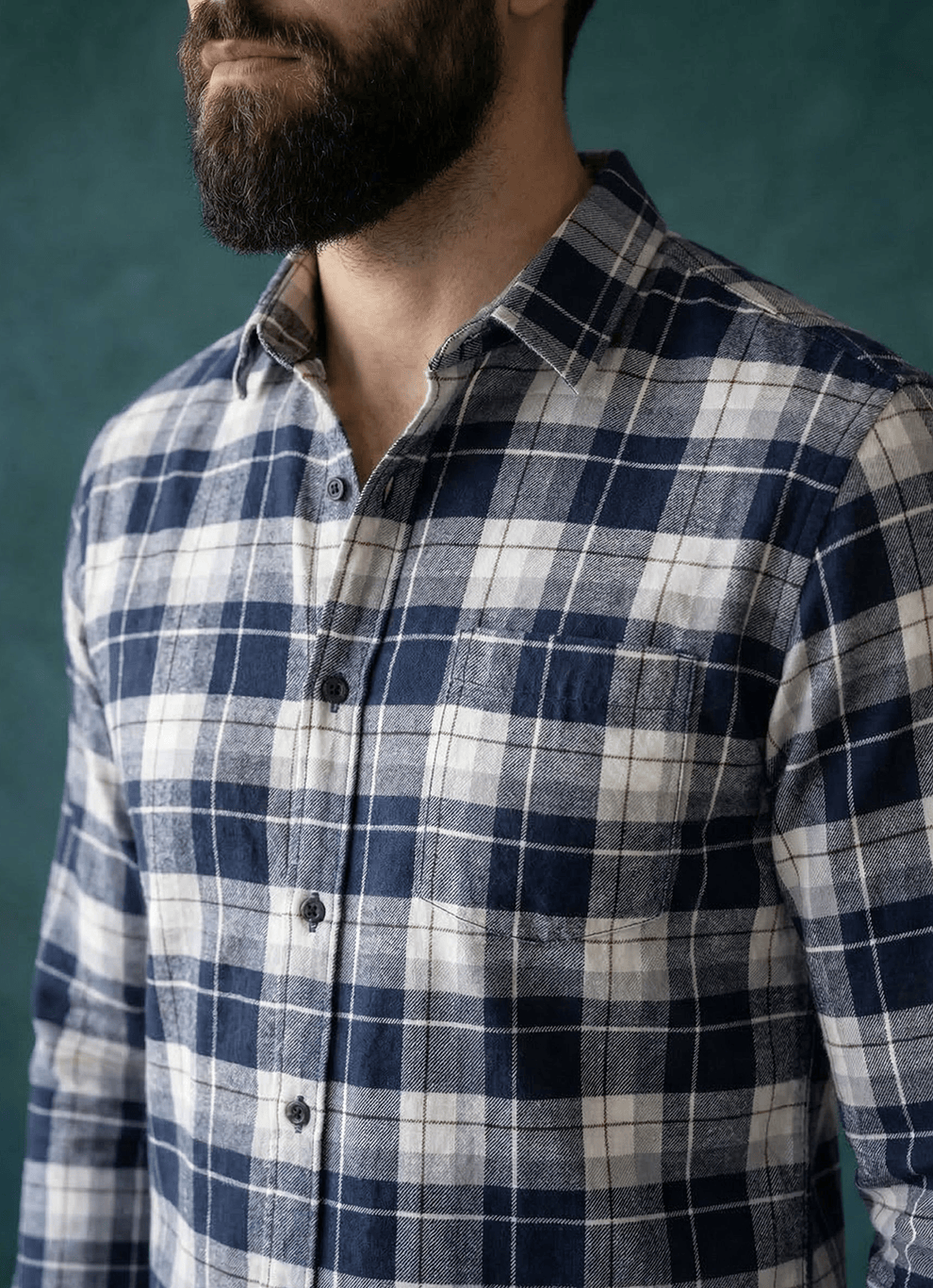 Navy Cotton Checks Slim Fit Full Sleeve Shirt
