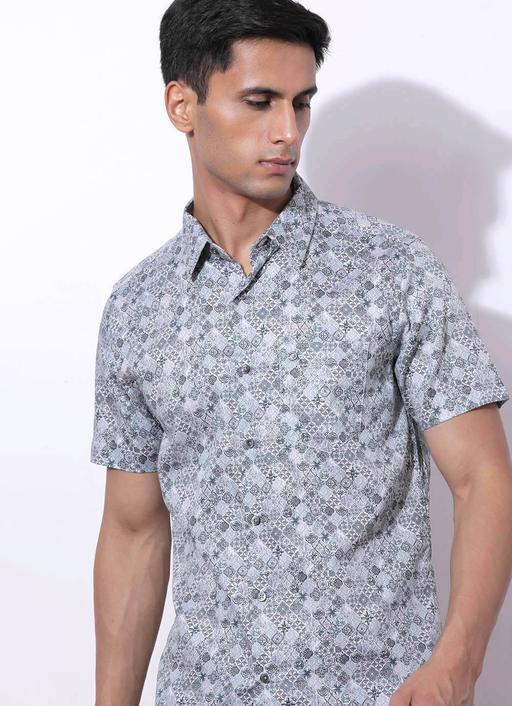 Black Stroke Print Slim Fit Shirt