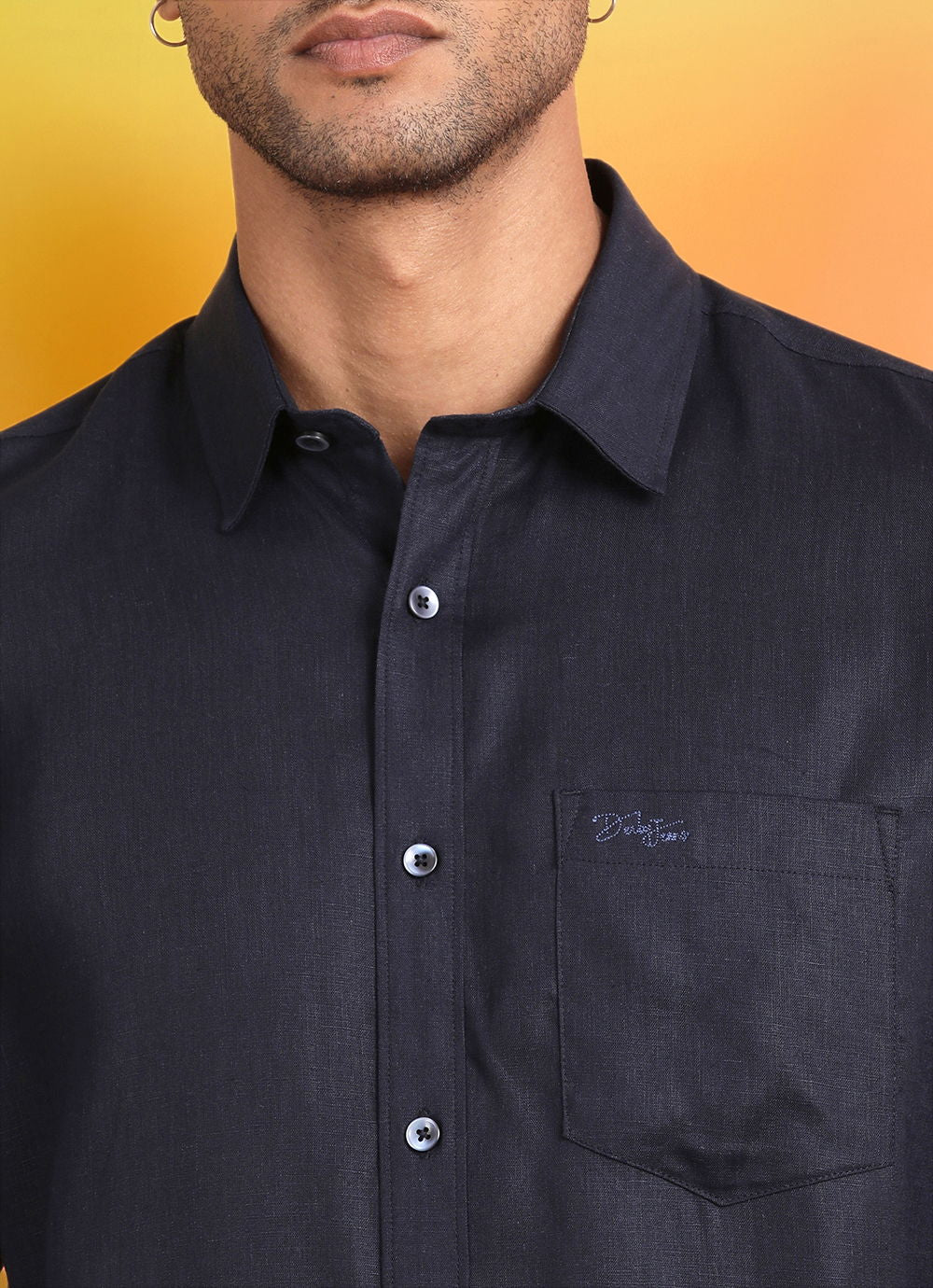 Navy Blue Solid Linen