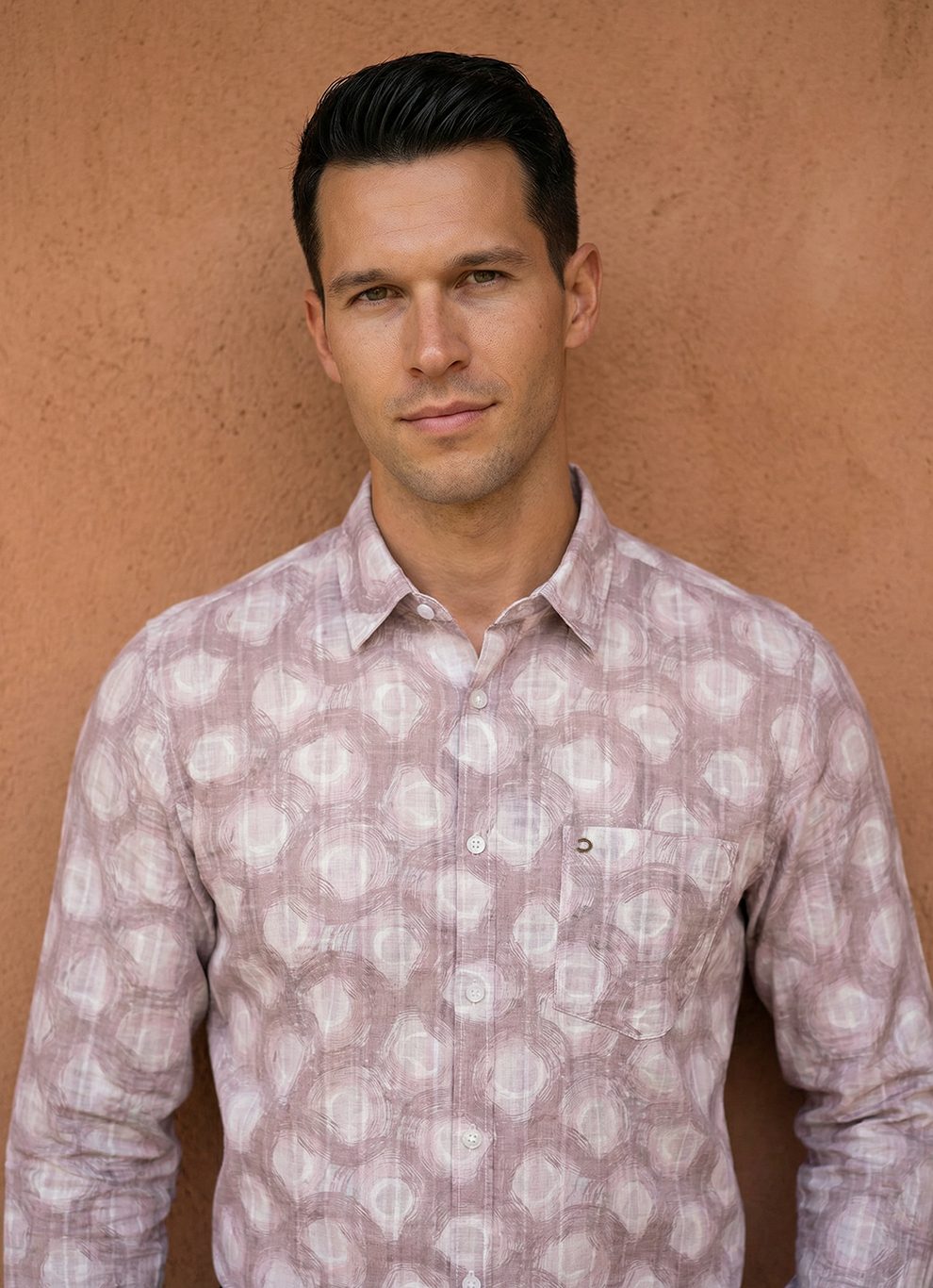 Pink Cotton Prints Slim Fit Full Sleeve Shirt