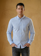 Blue Cotton Seersucker Checks Slim Fit Full Sleeve Shirt
