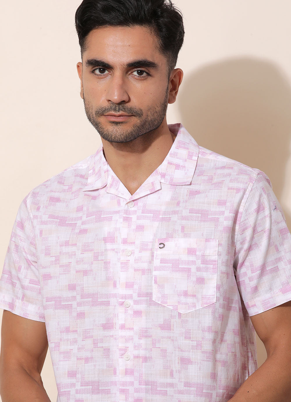 Red Print Cotton Slim Fit Shirt