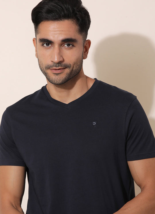 Modish Navy -Slim Fit V- Neck T-Shirt