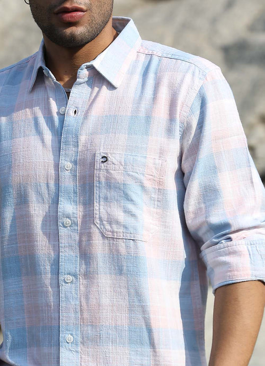 Blue Linen Checkered