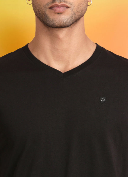 Black Solid V-neck