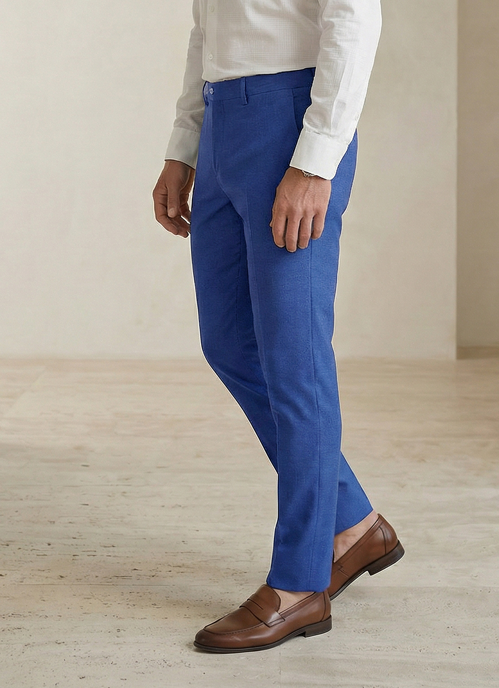 Blue Cotton Slim Fit Trouser
