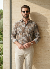 Brown Viscose Print Slim Fit Full Sleeve Shirt