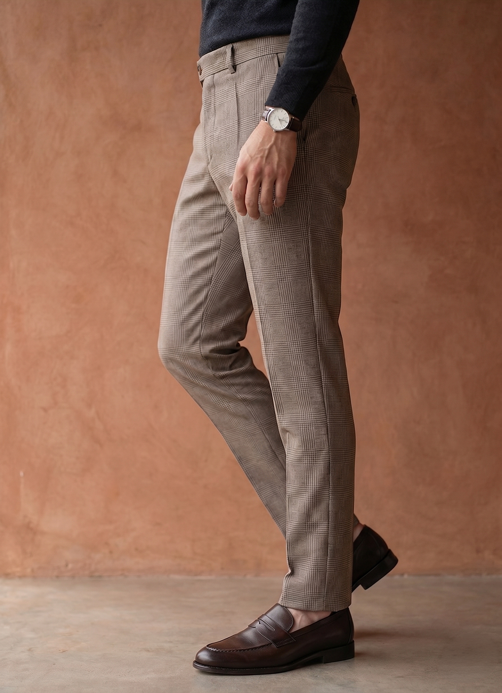 Sand Grey Viscose Slim Fit Trouser