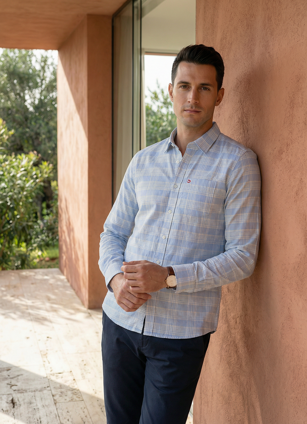 Blue Cotton Checks Slim Fit Full Sleeve Shirt