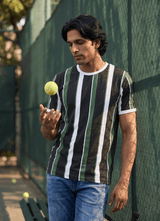 Black and Green Stripe Cotton Regular Fit Tshirt